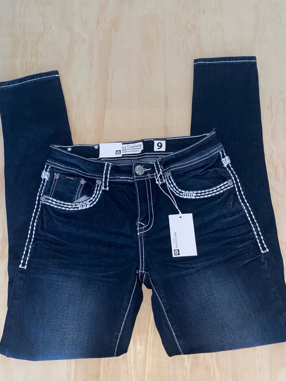Sexy couture Women's midi rise skinny fit Dark Blue Embellished